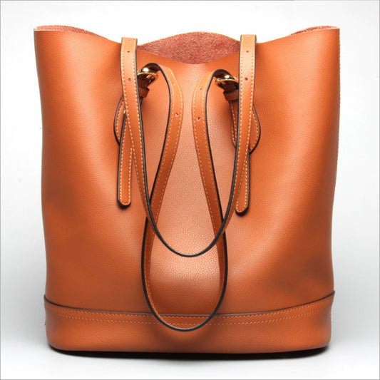 Trendy retro leather shoulder tote bucket bag