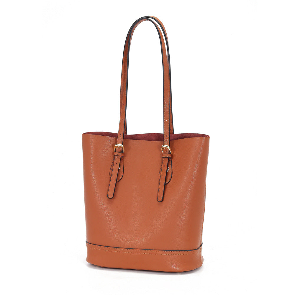 Trendy retro leather shoulder tote bucket bag