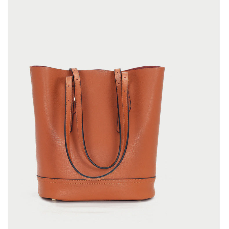 Trendy retro leather shoulder tote bucket bag