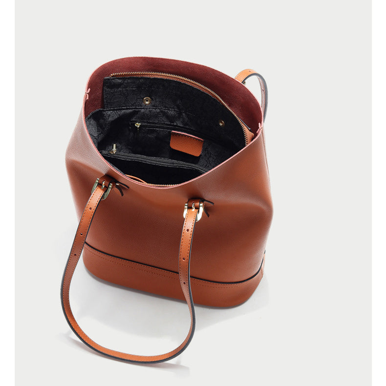 Trendy retro leather shoulder tote bucket bag