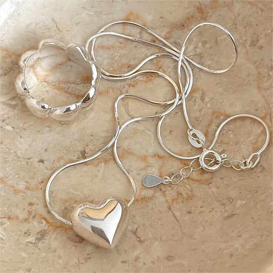 Trendy silver heart necklace s925 silver heart-shaped clavicle chain necklace