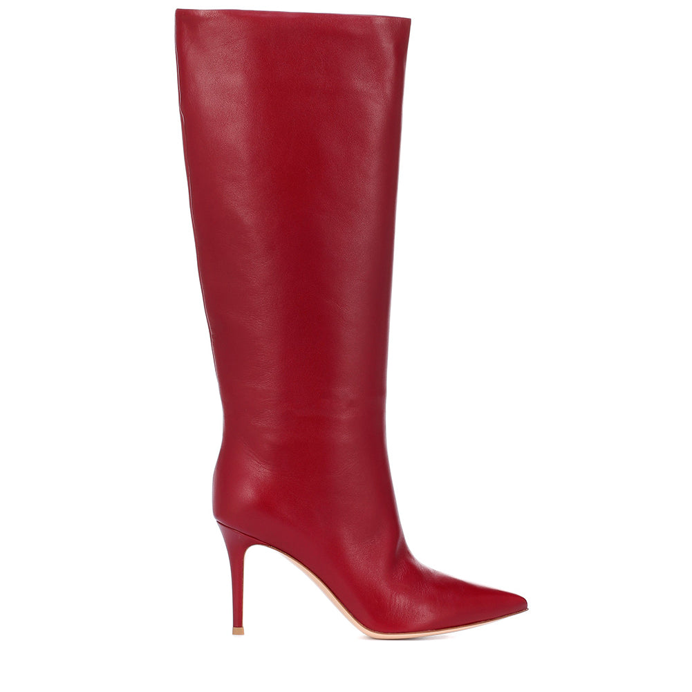 Vegan Leather Pointed Toe Stiletto Heel Knee High Boots