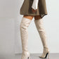 Beige vegan leather stiletto heel over-the-knee boots