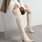 Beige vegan leather stiletto heel over-the-knee boots