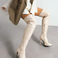 Beige vegan leather stiletto heel over-the-knee boots