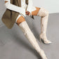 Beige vegan leather stiletto heel over-the-knee boots