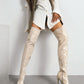 Beige vegan leather stiletto heel over-the-knee boots