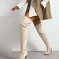 Beige vegan leather stiletto heel over-the-knee boots