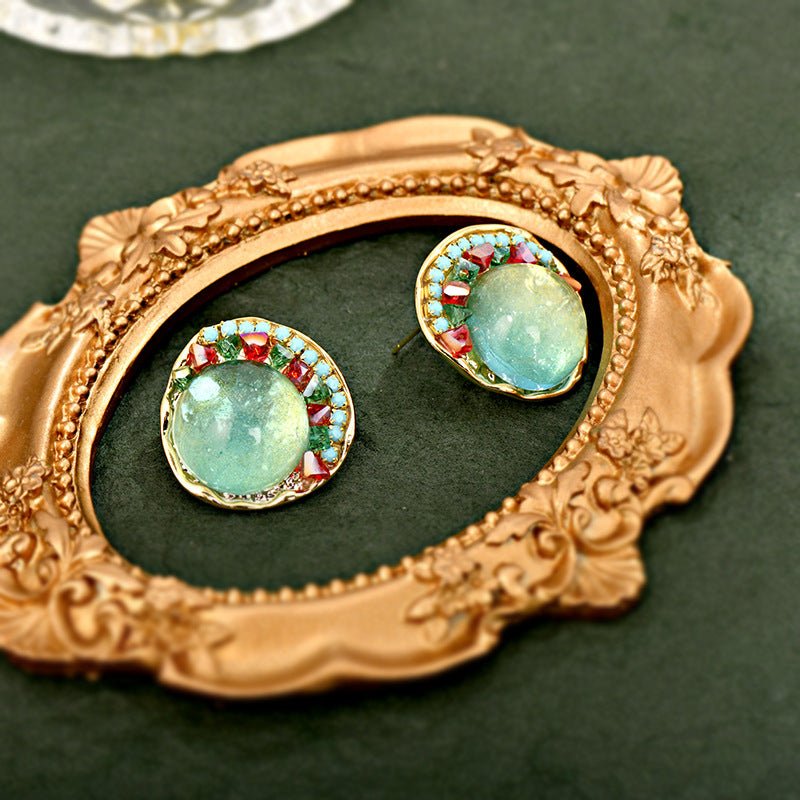 Vintage color spherical crystal glass stud earrings