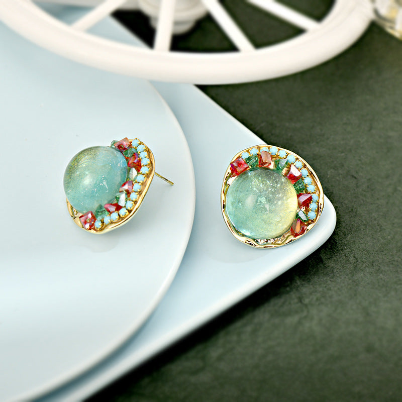 Vintage color spherical crystal glass stud earrings