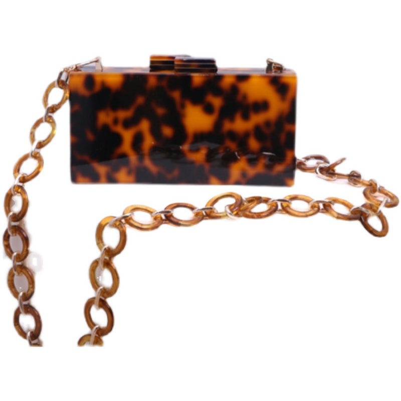 Vintage Fashion Tortoiseshell Square Box Acrylic Chain Party Bag