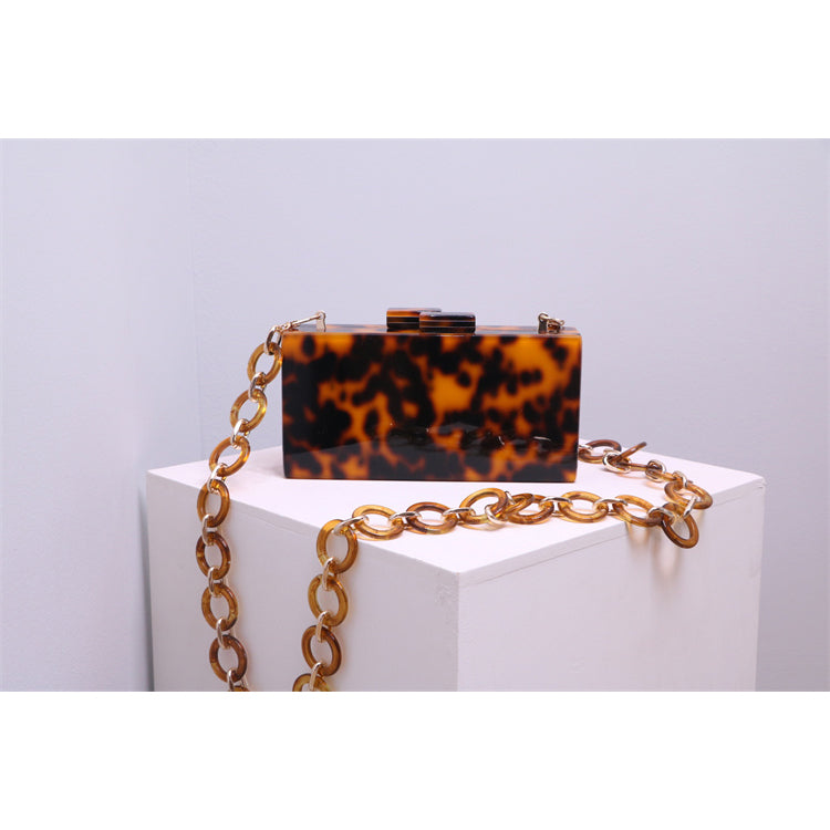 Vintage Fashion Tortoiseshell Square Box Acrylic Chain Party Bag