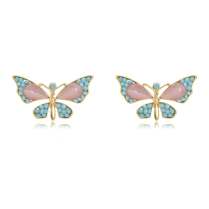 vintage glass butterfly earrings rhinestone earrings