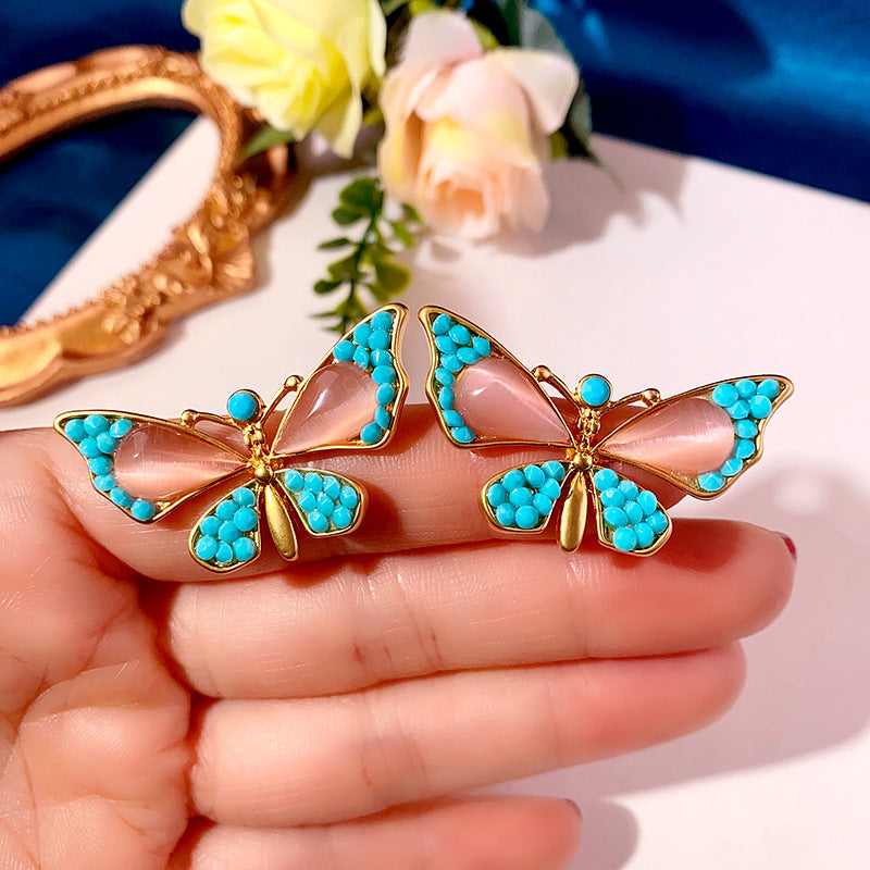 vintage glass butterfly earrings rhinestone earrings