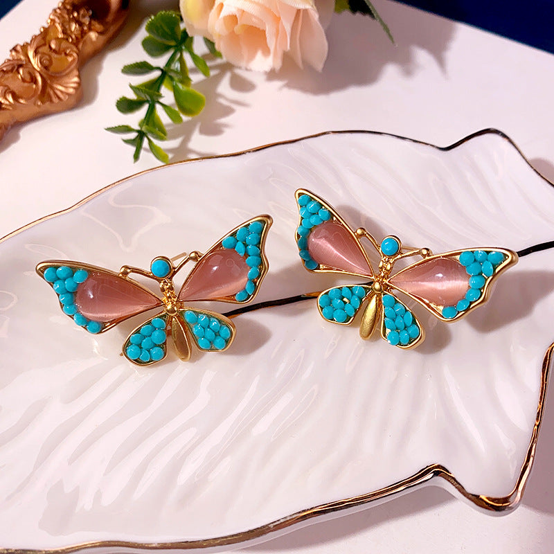 vintage glass butterfly earrings rhinestone earrings