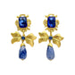 Vintage Gold Bow Blue Rhinestone Handmade Glazed Earrings