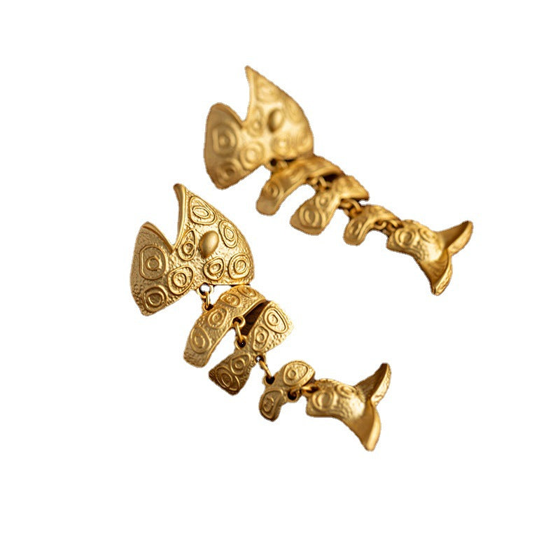 vintage gold fishbone earrings