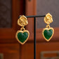 Vintage Green Love Heart Earrings Flowers Ear Accessories