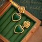 Vintage Green Love Heart Earrings Flowers Ear Accessories