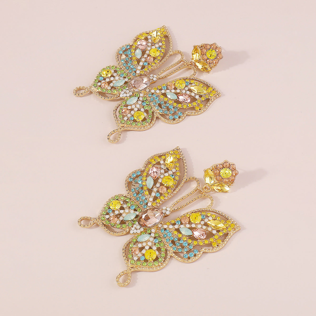 Vintage Rhinestone Hollow Butterfly Earrings Retro Earrings