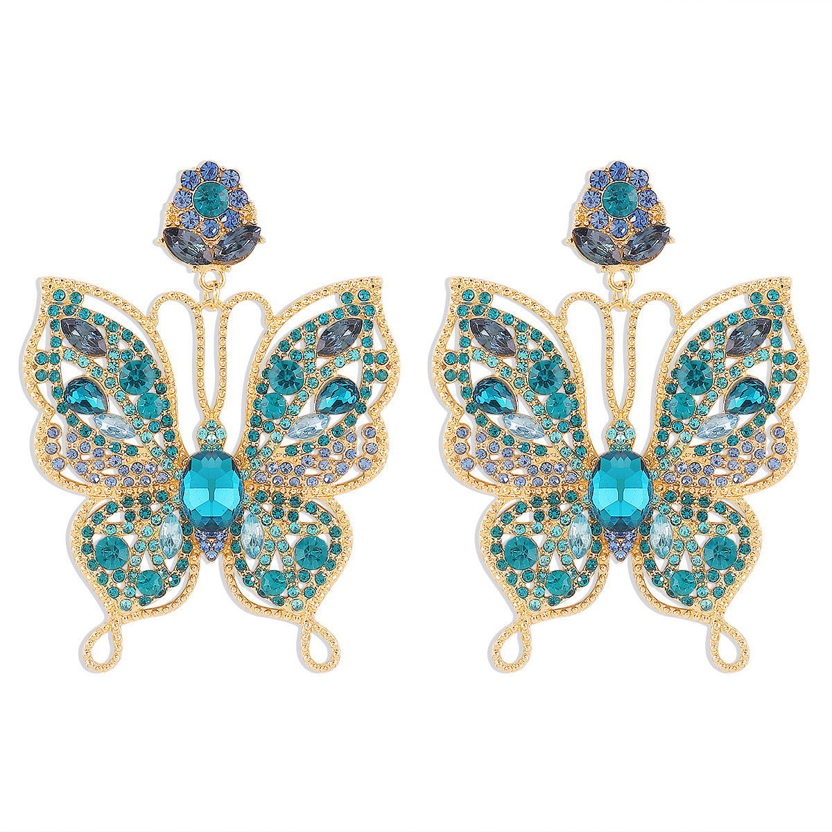 Vintage Rhinestone Hollow Butterfly Earrings Retro Earrings