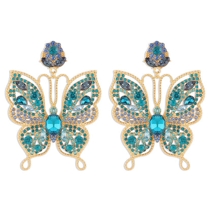 Vintage Rhinestone Hollow Butterfly Earrings Retro Earrings