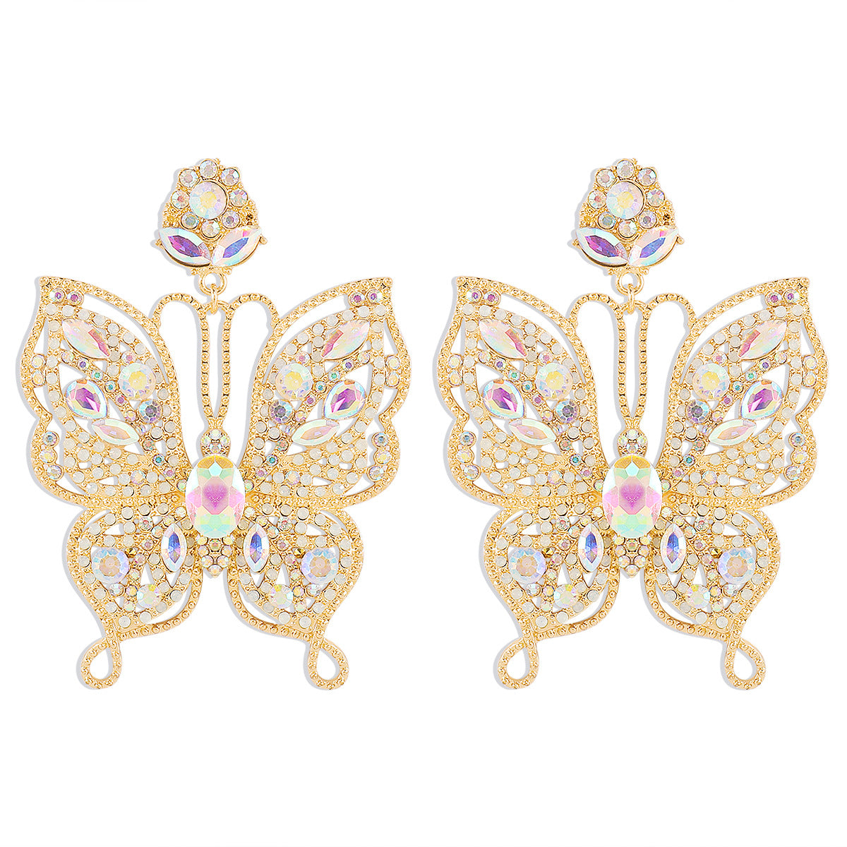 Vintage Rhinestone Hollow Butterfly Earrings Retro Earrings