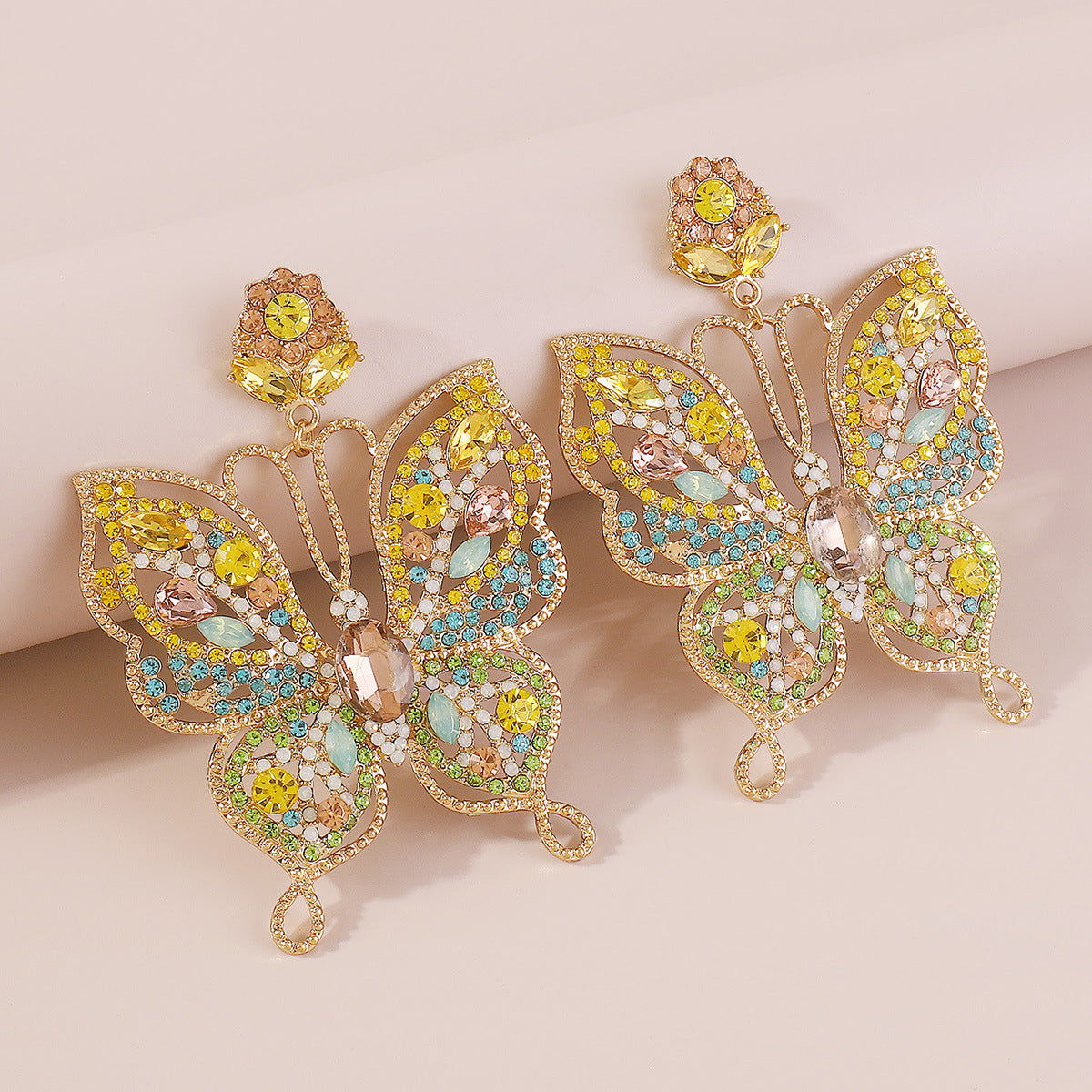 Vintage Rhinestone Hollow Butterfly Earrings Retro Earrings