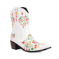 White Embroidery Floral Western Cowboy Boots Block Heel Mid-Calf Boots