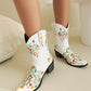 White Embroidery Floral Western Cowboy Boots Block Heel Mid-Calf Boots