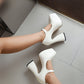 White Heart Chunky Heel Pointed Toe Platform Heel Mary Jane Pumps