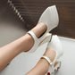 White Heart Chunky Heel Pointed Toe Platform Heel Mary Jane Pumps