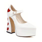 White Heart Chunky Heel Pointed Toe Platform Heel Mary Jane Pumps