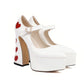 White Heart Chunky Heel Pointed Toe Platform Heel Mary Jane Pumps