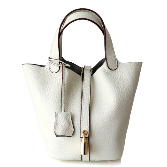 White leather popular handbag bucket bag tote large capacity commuting bag