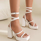 White Open Toe Platform Heel Strap Sandals