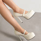 White Patent Leather Almond Toe Stiletto Heel Mary Jane Pumps