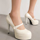 White Patent Leather Almond Toe Stiletto Heel Mary Jane Pumps