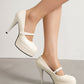 White Patent Leather Almond Toe Stiletto Heel Mary Jane Pumps