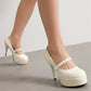 White Patent Leather Almond Toe Stiletto Heel Mary Jane Pumps