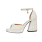 White Pearl Block Heel Ankle Strap Platform Wedding Sandals