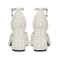 White Pearl Block Heel Ankle Strap Platform Wedding Sandals