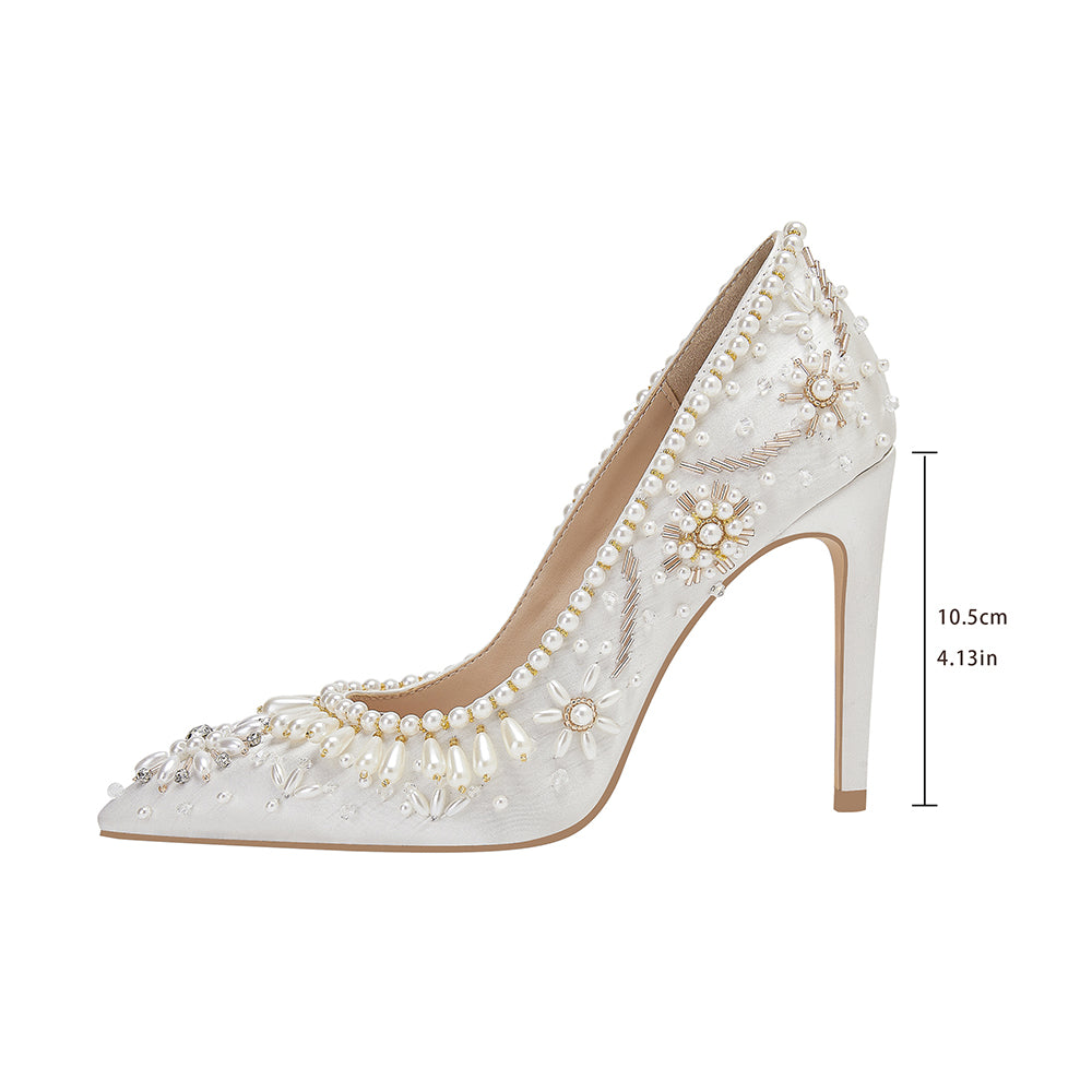 <tc>White Pearl Pointed Toe Stiletto Heels Wedding Pumps</tc>