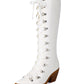 <tc>White Patent Leather Pointed Toe Block Heel Lace up Knee High Boots</tc>