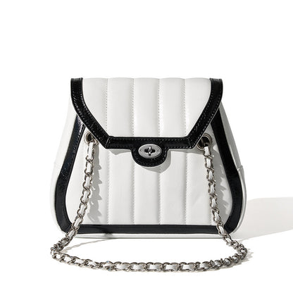 White Black Quilted Flap Chain Shoulder Bag