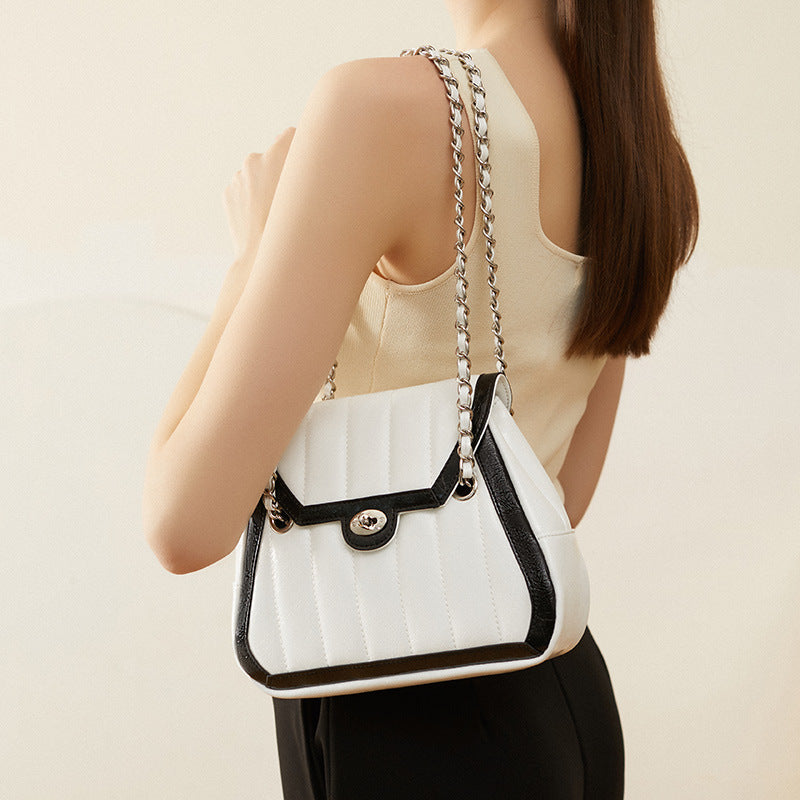 White Black Quilted Flap Chain Shoulder Bag