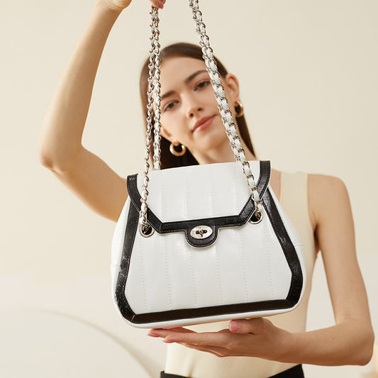 White Black Quilted Flap Chain Shoulder Bag