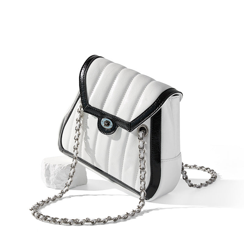 White Black Quilted Flap Chain Shoulder Bag