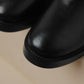 <tc>Women's Black Leather Flat Buckle Knee High Boots Round Toe Ridding Boots</tc>