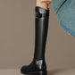 <tc>Women's Black Leather Flat Buckle Knee High Boots Round Toe Ridding Boots</tc>